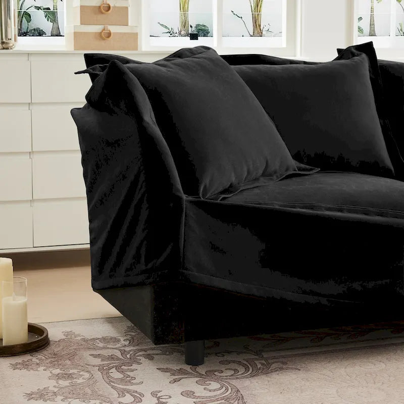 Ensemble Canapé 3 Places 120 pouces en Chenille avec 3 Poufs, Fonction Convertible et Housses Amovibles