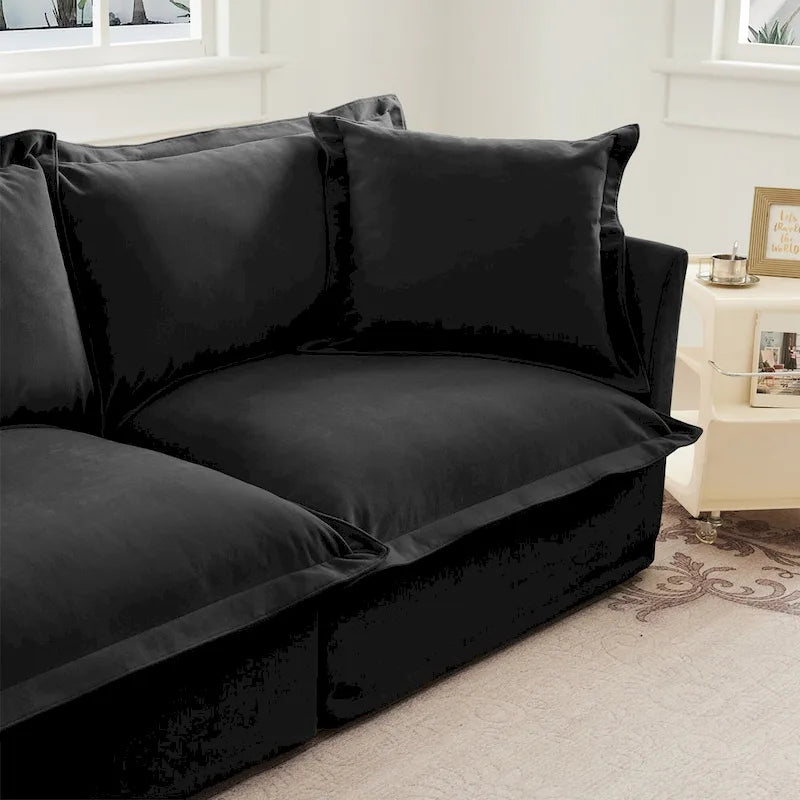 Ensemble Canapé 3 Places 120 pouces en Chenille avec 3 Poufs, Fonction Convertible et Housses Amovibles