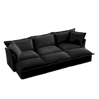 Ensemble Canapé 3 Places 120 pouces en Chenille avec 3 Poufs, Fonction Convertible et Housses Amovibles