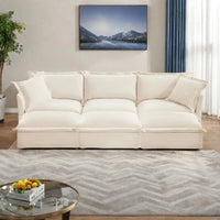 Ensemble Canapé 3 Places 120 pouces en Chenille avec 3 Poufs, Fonction Convertible et Housses Amovibles