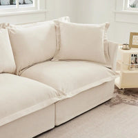 Ensemble Canapé 3 Places 120 pouces en Chenille avec 3 Poufs, Fonction Convertible et Housses Amovibles