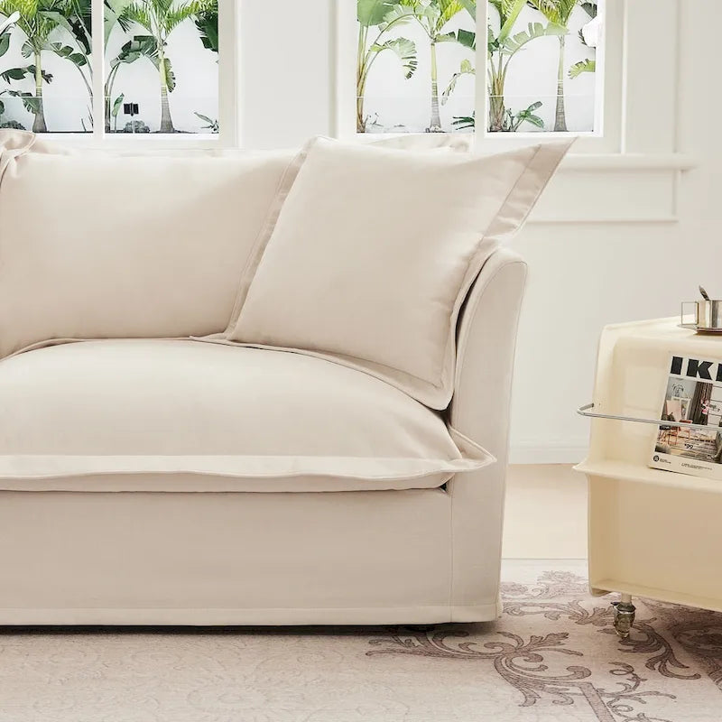 Ensemble Canapé 3 Places 120 pouces en Chenille avec 3 Poufs, Fonction Convertible et Housses Amovibles