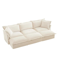 Ensemble Canapé 3 Places 120 pouces en Chenille avec 3 Poufs, Fonction Convertible et Housses Amovibles