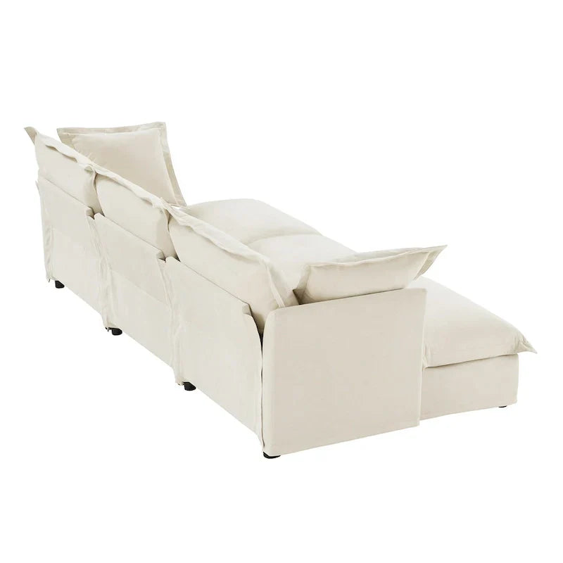 Ensemble Canapé 3 Places 120 pouces en Chenille avec 3 Poufs, Fonction Convertible et Housses Amovibles