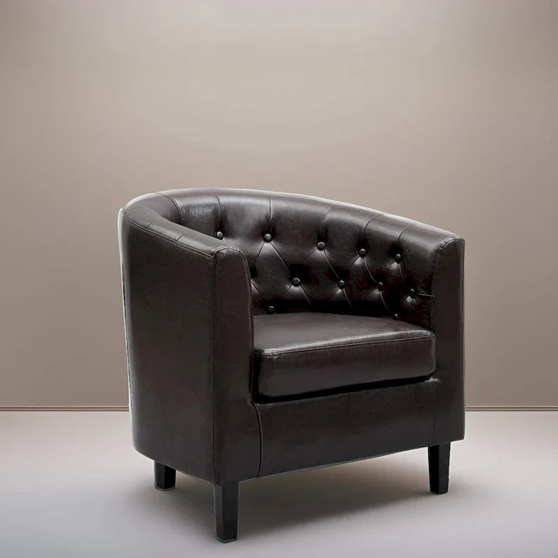 Fauteuil d'appoint, fauteuil tonneau capitonné en similicuir, fauteuil d'appoint mid-century moderne, fauteuil confortable, fauteuils tub tonneau