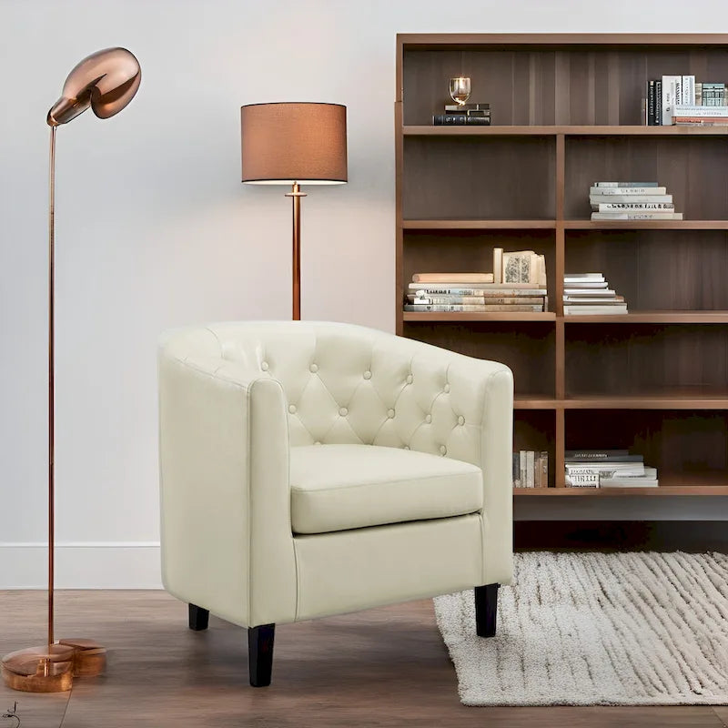 Fauteuil d'appoint, Fauteuil club en similicuir capitonné, Fauteuil d'appoint moderne du milieu du siècle, Fauteuil confortable, Fauteuils club en forme de tonneau