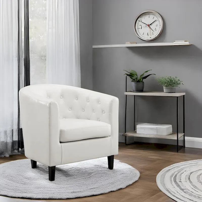 Fauteuil d'appoint, fauteuil tonneau capitonné en similicuir, fauteuil d'appoint mid-century moderne, fauteuil confortable, fauteuils tub tonneau
