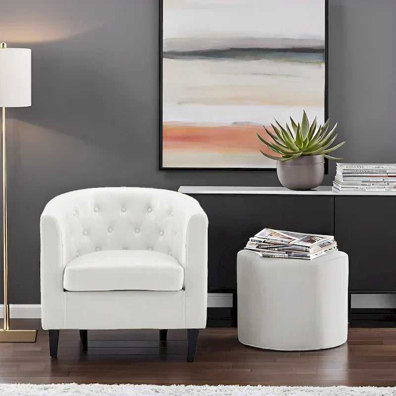 Fauteuil d'appoint, fauteuil tonneau capitonné en similicuir, fauteuil d'appoint mid-century moderne, fauteuil confortable, fauteuils tub tonneau