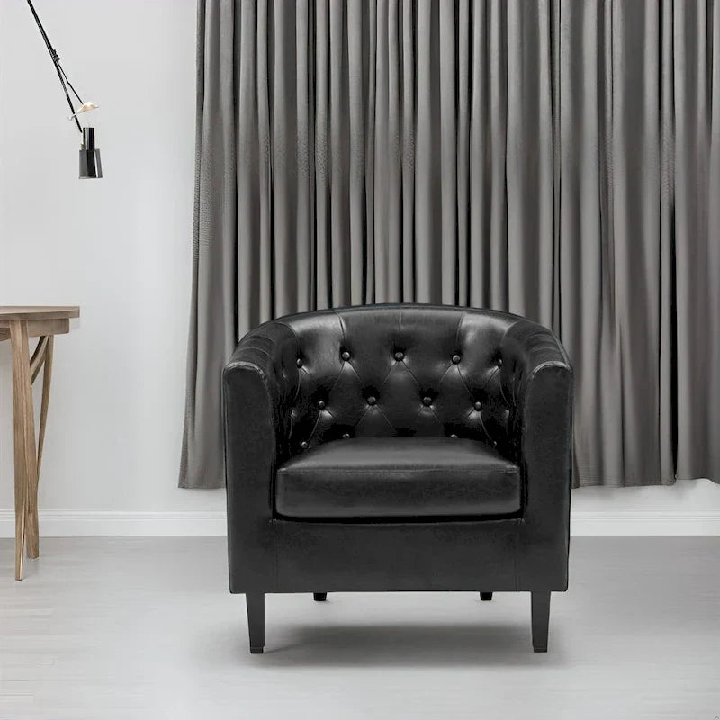 Fauteuil d'appoint, fauteuil tonneau capitonné en similicuir, fauteuil d'appoint mid-century moderne, fauteuil confortable, fauteuils tub tonneau