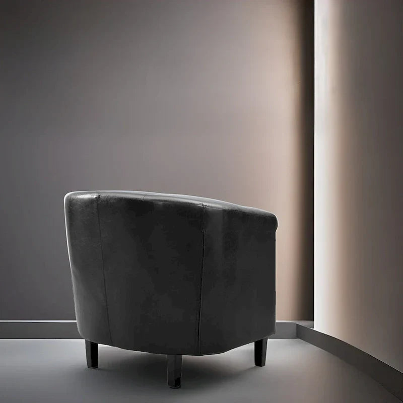 Fauteuil d'appoint, Fauteuil club en similicuir capitonné, Fauteuil d'appoint moderne du milieu du siècle, Fauteuil confortable, Fauteuils club en forme de tonneau