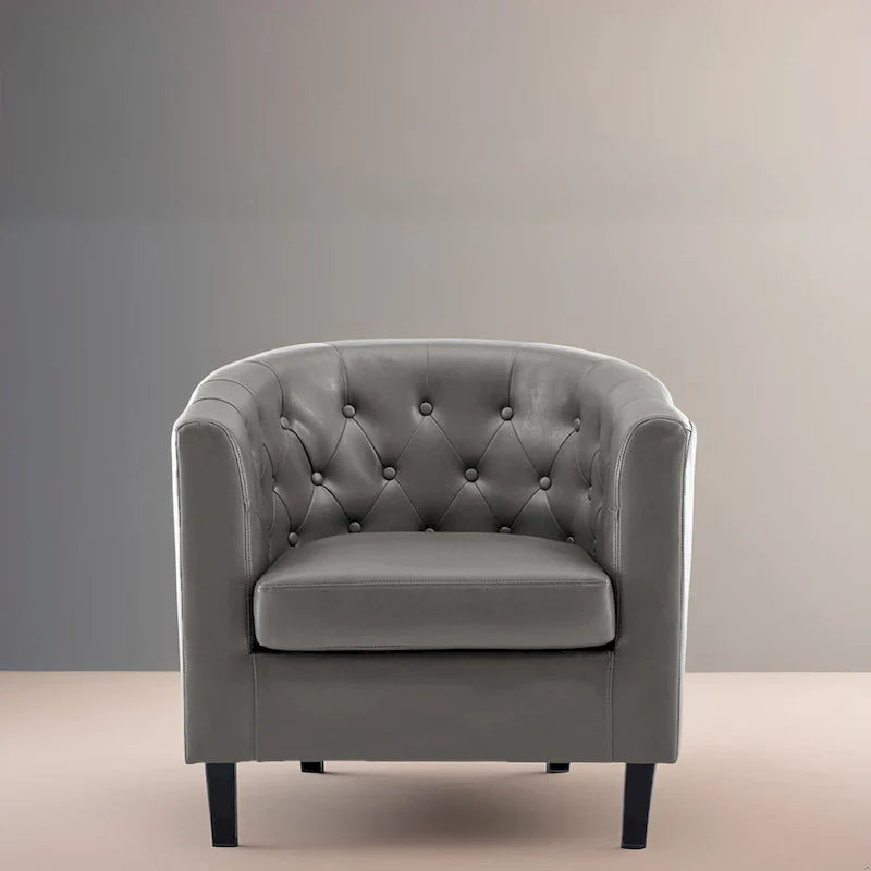 Fauteuil d'appoint, Fauteuil club en similicuir capitonné, Fauteuil d'appoint moderne du milieu du siècle, Fauteuil confortable, Fauteuils club en forme de tonneau