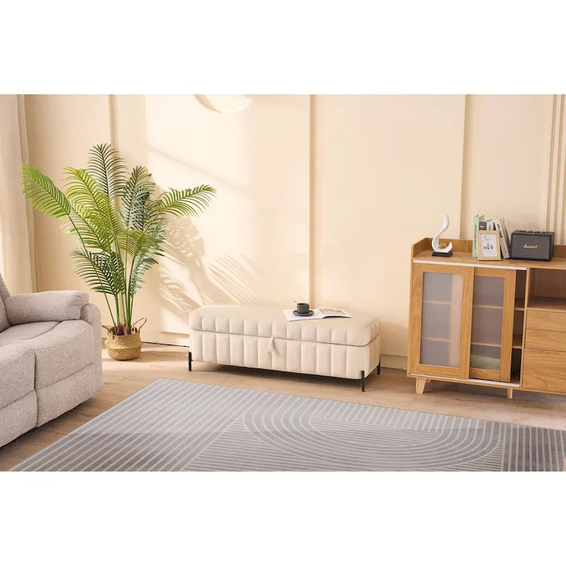 Banc de rangement en velours doux de 49,21 de large pour le salon, l'entrée et la chambre