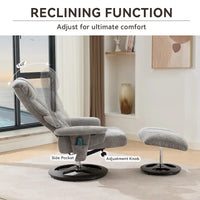 Fauteuil de Massage Chauffant Pivotant Inclinable en Tissu Chenille avec Pouf, Dossier Réglable et Télécommande