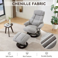 Fauteuil de Massage Chauffant Pivotant Inclinable en Tissu Chenille avec Pouf, Dossier Réglable et Télécommande