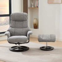Fauteuil de Massage Chauffant Pivotant Inclinable en Tissu Chenille avec Pouf, Dossier Réglable et Télécommande