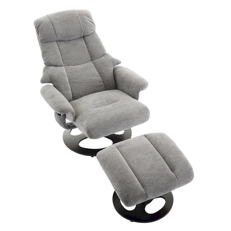 Fauteuil de Massage Chauffant Pivotant Inclinable en Tissu Chenille avec Pouf, Dossier Réglable et Télécommande