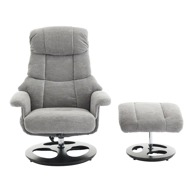 Fauteuil de Massage Chauffant Pivotant Inclinable en Tissu Chenille avec Pouf, Dossier Réglable et Télécommande