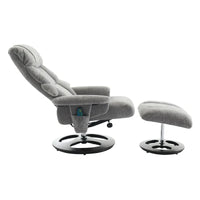 Fauteuil de Massage Chauffant Pivotant Inclinable en Tissu Chenille avec Pouf, Dossier Réglable et Télécommande