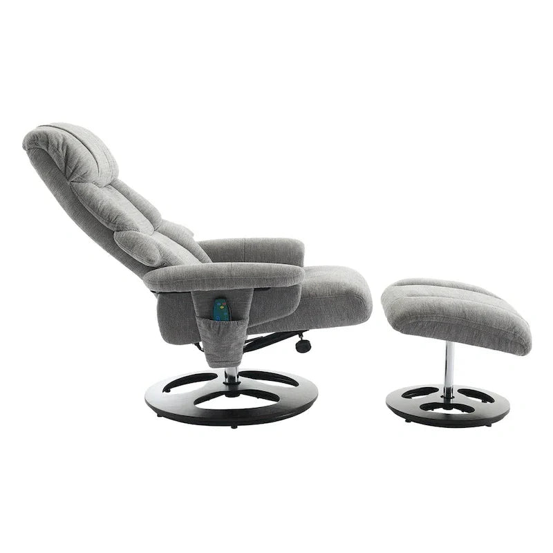 Fauteuil de Massage Chauffant Pivotant Inclinable en Tissu Chenille avec Pouf, Dossier Réglable et Télécommande