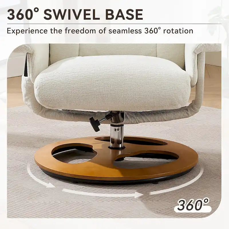 Fauteuil de Massage Chauffant Pivotant Inclinable en Tissu Chenille avec Pouf, Dossier Réglable et Télécommande