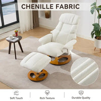 Fauteuil de Massage Chauffant Pivotant Inclinable en Tissu Chenille avec Pouf, Dossier Réglable et Télécommande