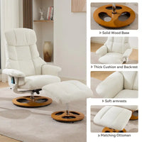Fauteuil de Massage Chauffant Pivotant Inclinable en Tissu Chenille avec Pouf, Dossier Réglable et Télécommande