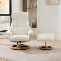 Fauteuil de Massage Chauffant Pivotant Inclinable en Tissu Chenille avec Pouf, Dossier Réglable et Télécommande