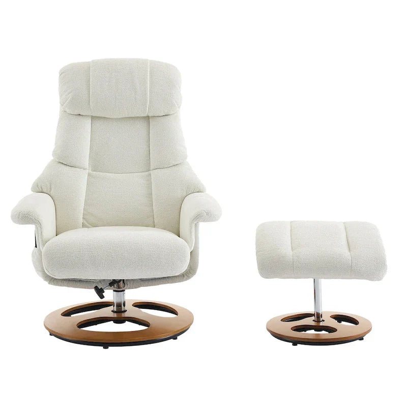 Fauteuil de Massage Chauffant Pivotant Inclinable en Tissu Chenille avec Pouf, Dossier Réglable et Télécommande