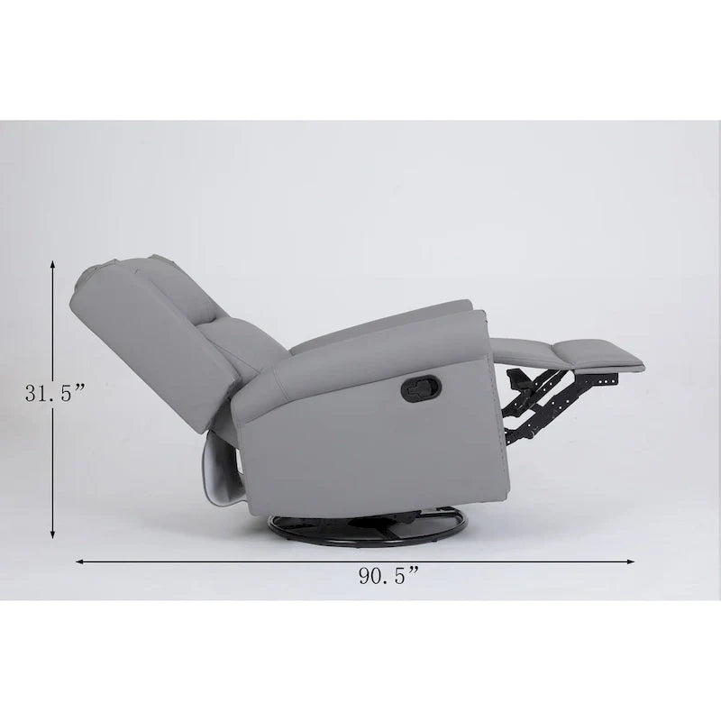 Fauteuil inclinable manuel en tissu, pivotant, dossier haut, avec repose-pieds, dossier réglable et clous décoratifs