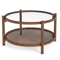 Costway Table Basse Ronde en Bois 31 po avec Plateau en Verre Trempé Faite à la Main - Cerisier+Transparent - Voir Détails