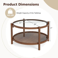 Costway Table Basse Ronde en Bois 31 po avec Plateau en Verre Trempé Faite à la Main - Cerisier+Transparent - Voir Détails