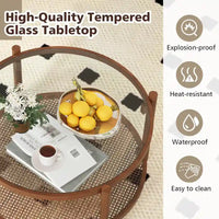 Costway Table Basse Ronde en Bois 31 po avec Plateau en Verre Trempé Faite à la Main - Cerisier+Transparent - Voir Détails