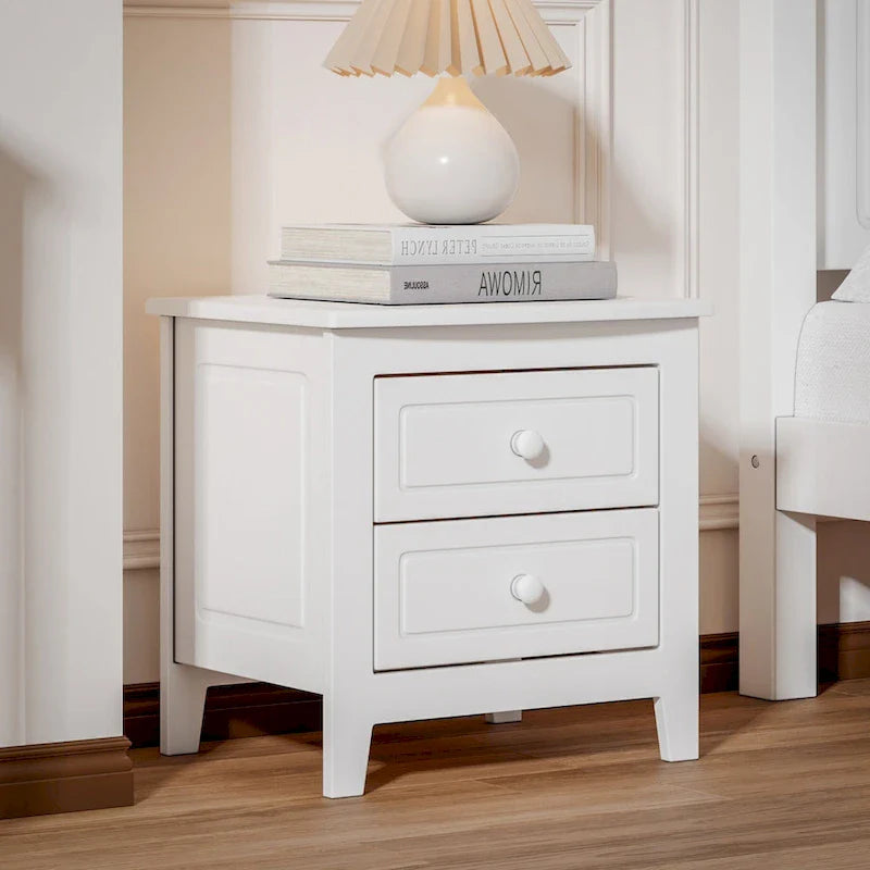 Table de chevet à 2 tiroirs Roomfitters pour chambre à coucher, table de chevet rétro de style milieu de siècle avec design classique