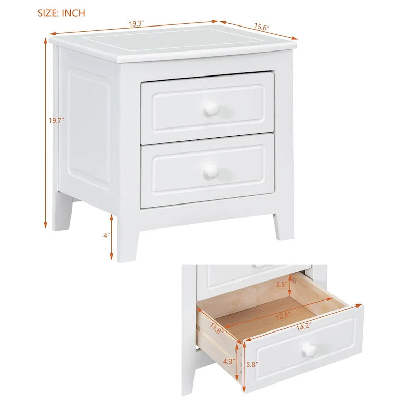 Table de chevet à 2 tiroirs Roomfitters pour chambre à coucher, table de chevet rétro de style milieu de siècle avec design classique