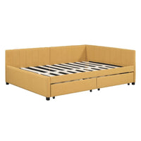 Lit de repos rembourré pleine grandeur avec 2 tiroirs de rangement, cadre de lit de jour, aucun sommier tapissier requis, tissu de lin, beige