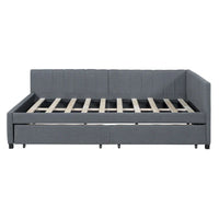 Lit de repos rembourré pleine grandeur avec 2 tiroirs de rangement, cadre de lit de jour, aucun sommier tapissier requis, tissu de lin, beige