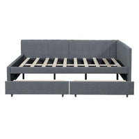 Lit de repos rembourré pleine grandeur avec 2 tiroirs de rangement, cadre de lit de jour, aucun sommier tapissier requis, tissu de lin, beige