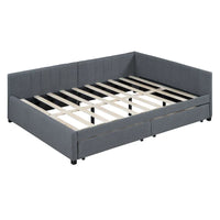 Lit de repos rembourré pleine grandeur avec 2 tiroirs de rangement, cadre de lit de jour, aucun sommier tapissier requis, tissu de lin, beige