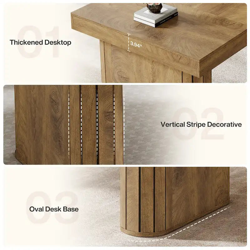 Bureau de direction 70.9, bureau informatique style ferme, grand poste de travail pour bureau à domicile, brun