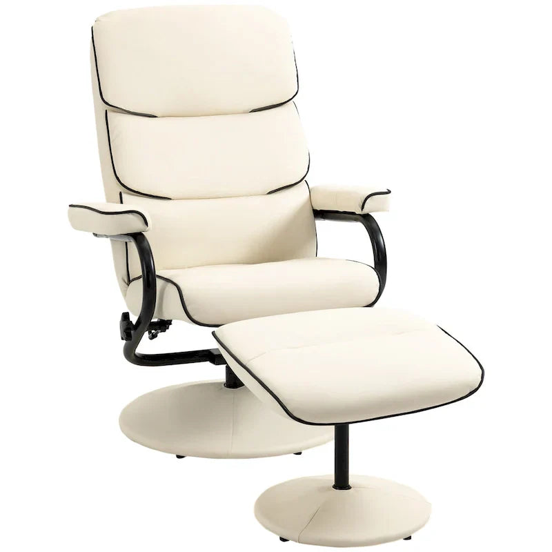 Fauteuil Lounge Inclinable Réglable Pivotant 360° en Cuir PU à Dossier Haut avec Pouf et Rembourrage en Mousse Épaisse