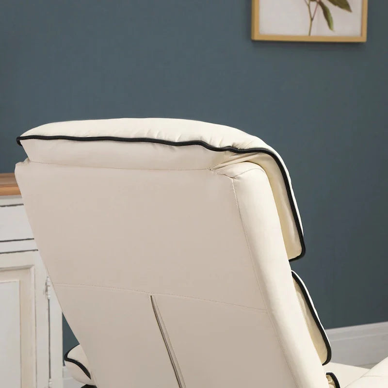 Fauteuil Lounge Inclinable Réglable Pivotant 360° en Cuir PU à Dossier Haut avec Pouf et Rembourrage en Mousse Épaisse