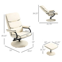Fauteuil Lounge Inclinable Réglable Pivotant 360° en Cuir PU à Dossier Haut avec Pouf et Rembourrage en Mousse Épaisse