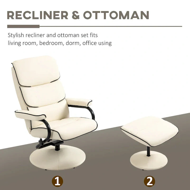 Fauteuil Lounge Inclinable Réglable Pivotant 360° en Cuir PU à Dossier Haut avec Pouf et Rembourrage en Mousse Épaisse