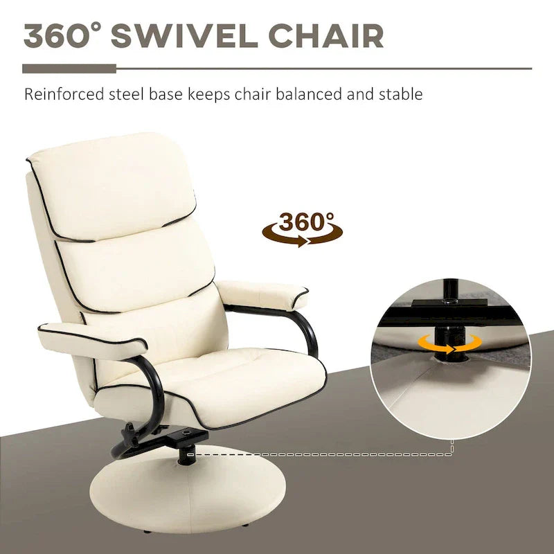 Fauteuil Lounge Inclinable Réglable Pivotant 360° en Cuir PU à Dossier Haut avec Pouf et Rembourrage en Mousse Épaisse