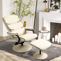 Fauteuil Lounge Inclinable Réglable Pivotant 360° en Cuir PU à Dossier Haut avec Pouf et Rembourrage en Mousse Épaisse
