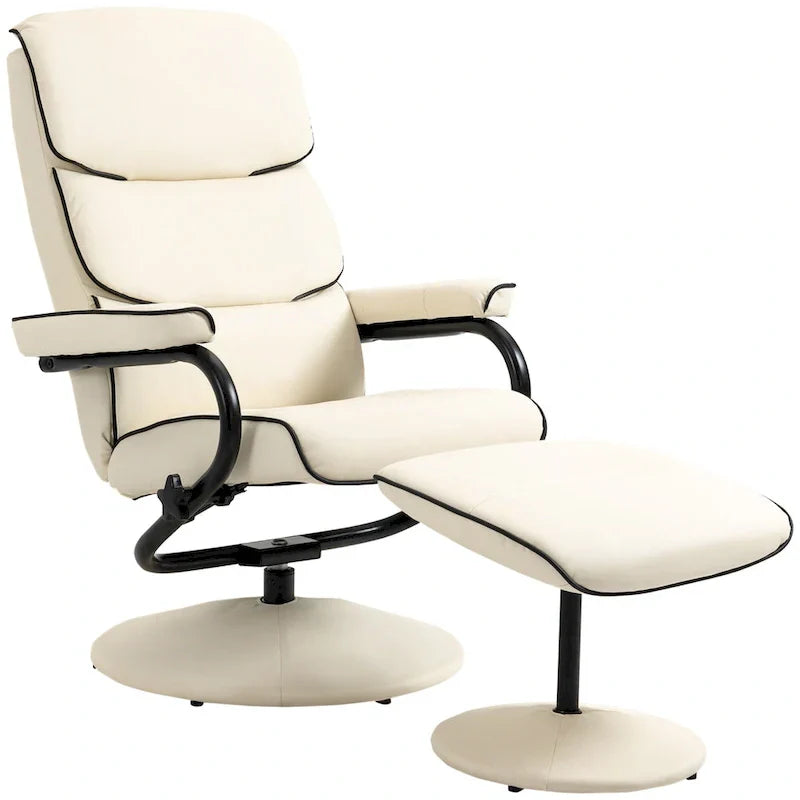 Fauteuil Lounge Inclinable Réglable Pivotant 360° en Cuir PU à Dossier Haut avec Pouf et Rembourrage en Mousse Épaisse