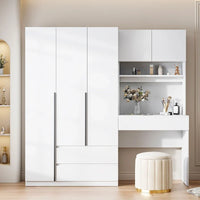 Armoire-penderie 3-en-1 avec coiffeuse, ensemble de bureau, armoire de chambre avec 2 tiroirs, armoire-penderie à 3 portes avec espace de rangement