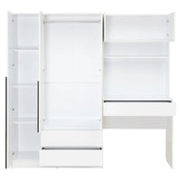 Armoire-penderie 3-en-1 avec coiffeuse, ensemble de bureau, armoire de chambre avec 2 tiroirs, armoire-penderie à 3 portes avec espace de rangement