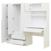 Armoire-penderie 3-en-1 avec coiffeuse, ensemble de bureau, armoire de chambre avec 2 tiroirs, armoire-penderie à 3 portes avec espace de rangement