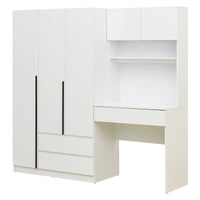 Armoire-penderie 3-en-1 avec coiffeuse, ensemble de bureau, armoire de chambre avec 2 tiroirs, armoire-penderie à 3 portes avec espace de rangement